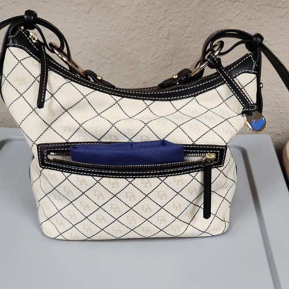 Dooney & Bourke Cream and Black Quilted Hobo Bag - Picture 1 of 10